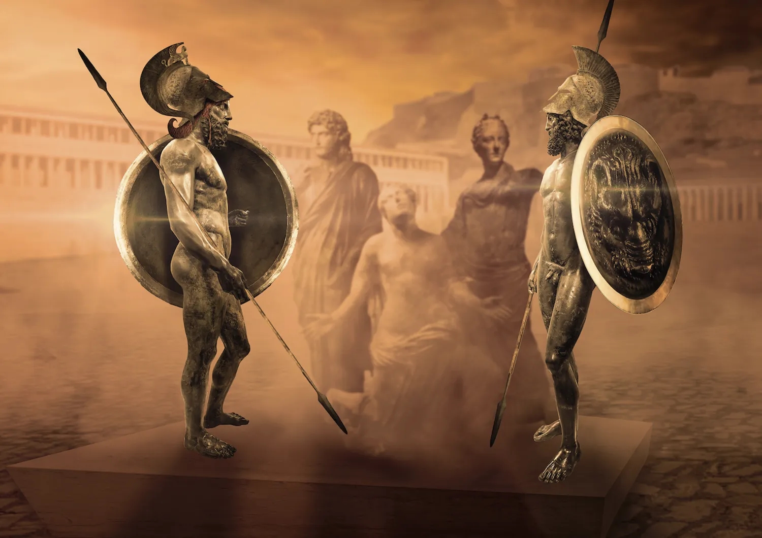 Rappresentazione iconografica che raffigurerebbe i Bronzi di Riace e le altre stutue di cui non si hanno notizie
